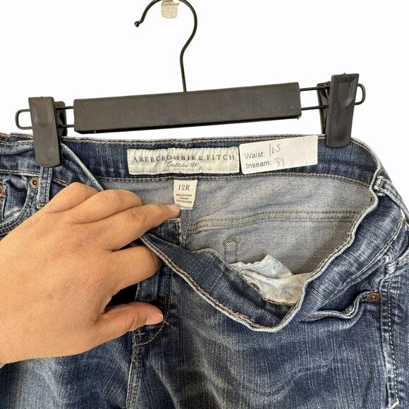 Abercrombie & Fitch‎ Straight Jeans Y2K Casual Classic Distressed Blue Denim 12 - Picture 3 of 4